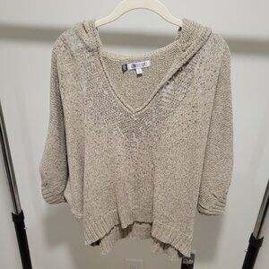 Beige Hooded Knit Sweater with Sequins
